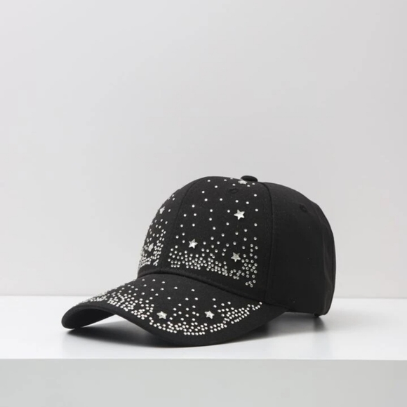 NWT One size fit denim baseball cap with studs and stars - Picture 4 of 4
